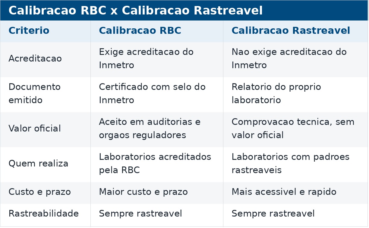Entendendo as diferenças entre calibração RBC e Rastreável