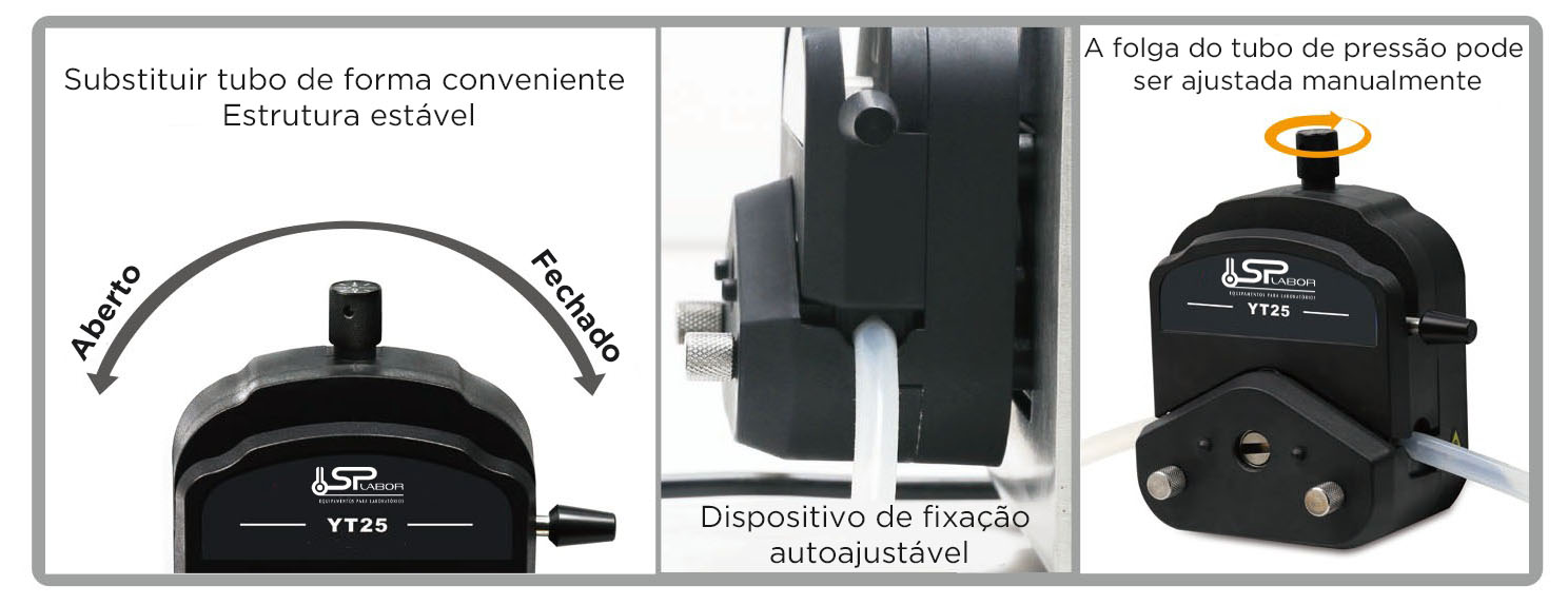 Bomba Peristáltica - Faixa de Rotação 0,1 a 600 RPM (Reversível) - Faixa de Fluxo 0,005 a 3000mL/Min (Varia conforme a Cabeça de Bomba) - Modelo SP-BP601-L - SPLABOR